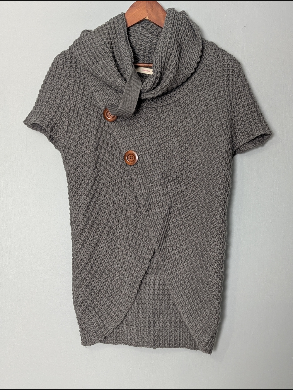 Women's Short Sleeve Cowl Neck Knit Asymmetrical Sleeveless Sweater Vest